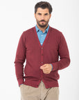 Cardigan Paul Miranda in lana merino tintura used - Bordeaux
