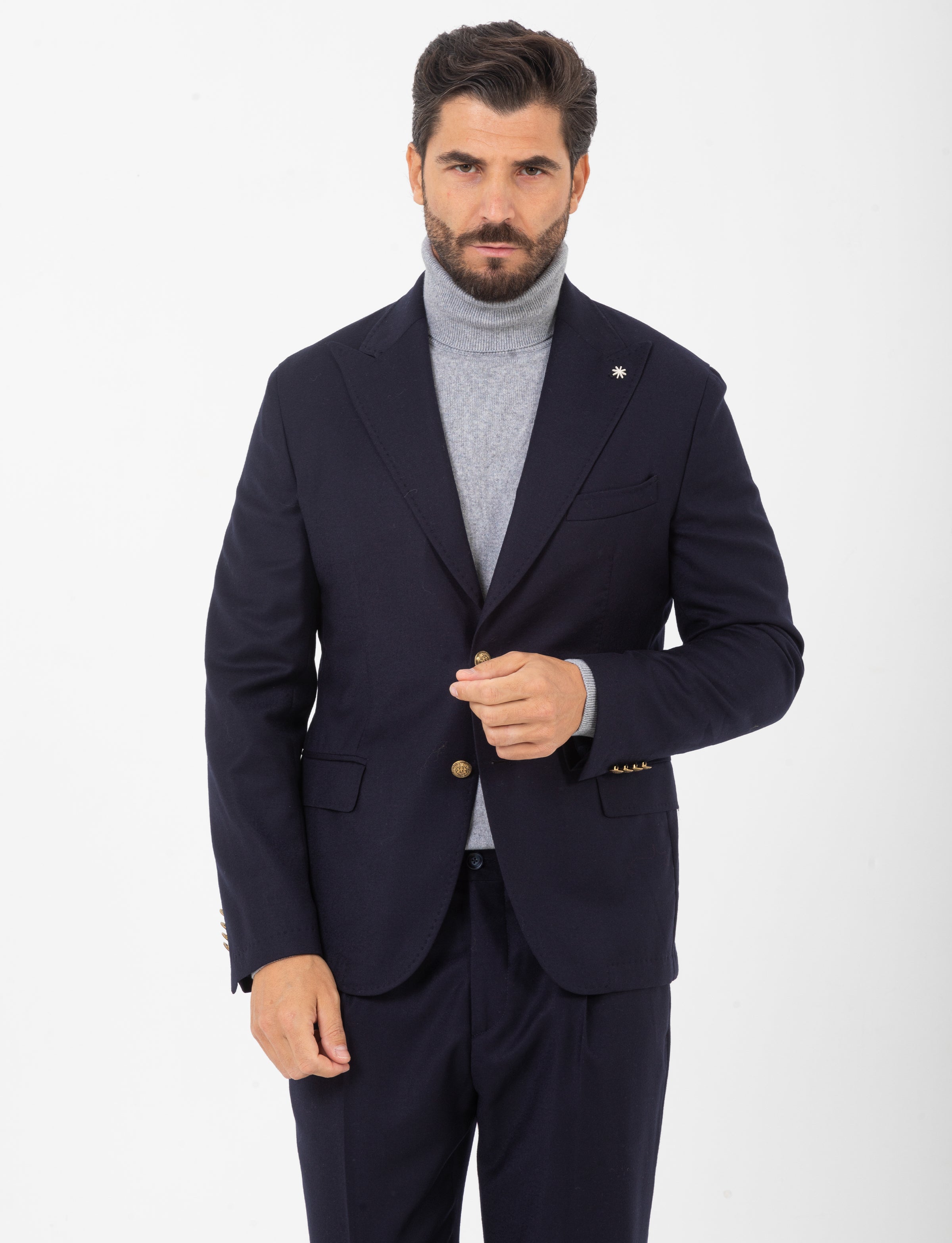 GiaccaManuel Ritz monopetto a lancia lana stretch blu – Lomasto
