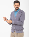 Cardigan Paul Miranda in lana merino tintura used - GRIGIO